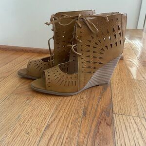 Vici Tan Wedge Sandals with Suede Finish